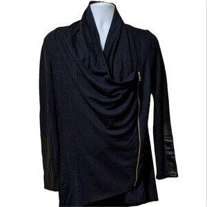 Fifteen Twenty R42013 Drape lamb leather sleeve patch jacket off center zipper L